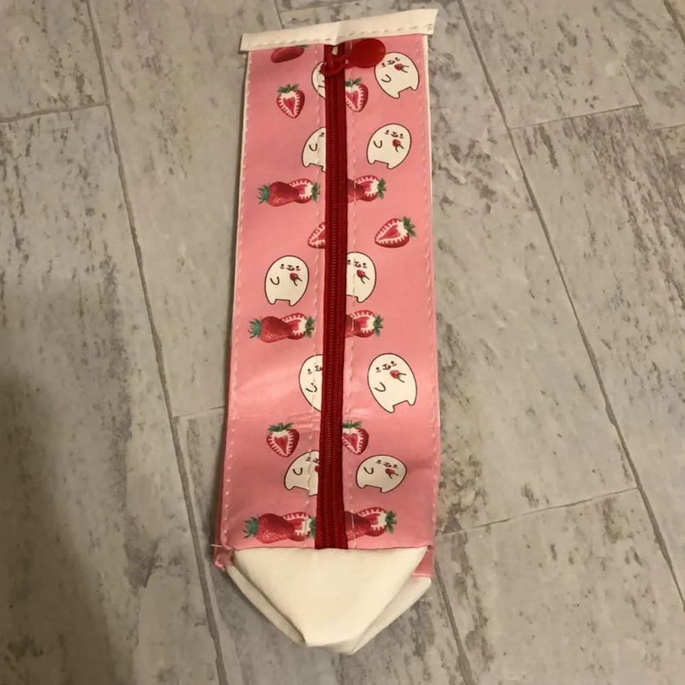 Cute Kawaii Strawberry Milk School Travel Pencil Case Pouch
